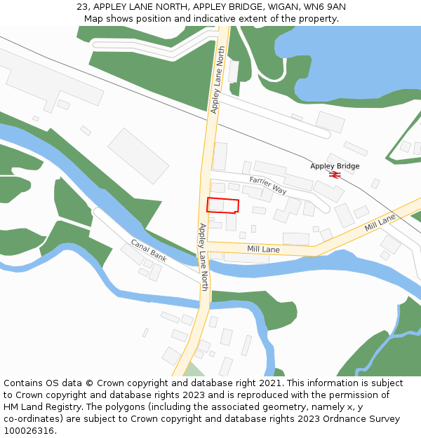 23, APPLEY LANE NORTH, APPLEY BRIDGE, WIGAN, WN6 9AN: Location map and indicative extent of plot