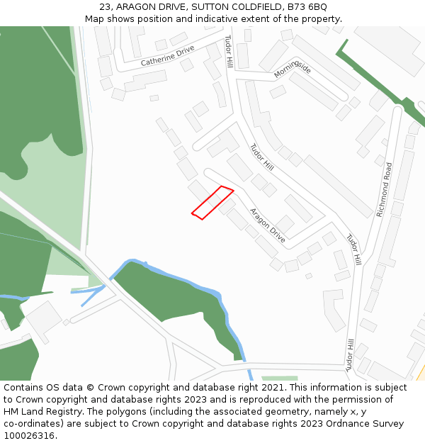 23, ARAGON DRIVE, SUTTON COLDFIELD, B73 6BQ: Location map and indicative extent of plot