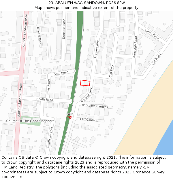 23, ARALUEN WAY, SANDOWN, PO36 8PW: Location map and indicative extent of plot