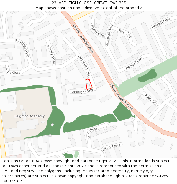 23, ARDLEIGH CLOSE, CREWE, CW1 3PS: Location map and indicative extent of plot