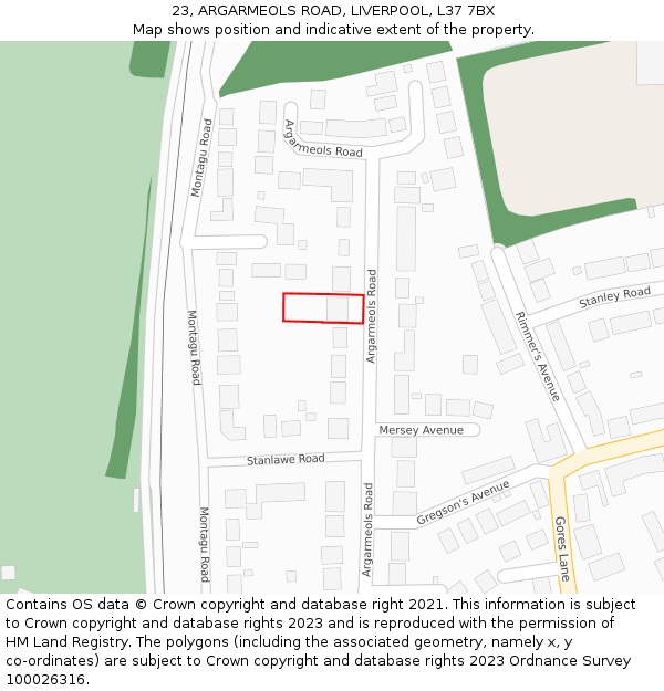 23, ARGARMEOLS ROAD, LIVERPOOL, L37 7BX: Location map and indicative extent of plot