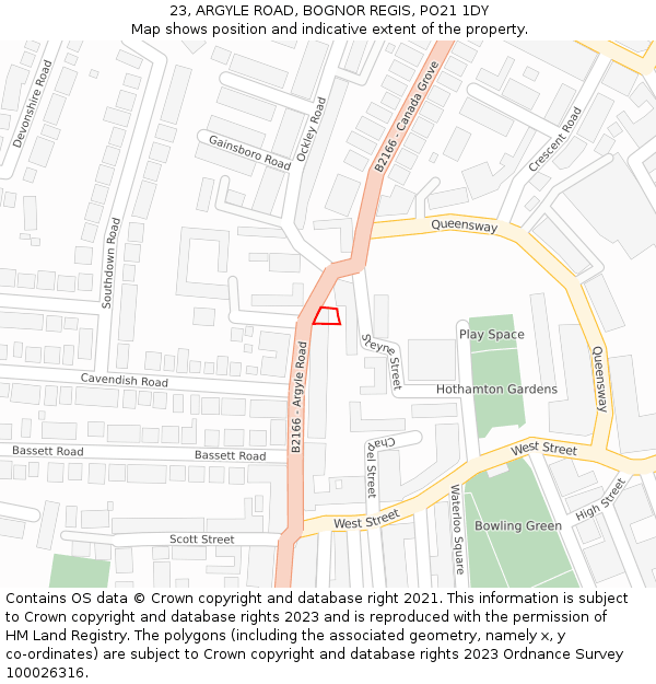 23, ARGYLE ROAD, BOGNOR REGIS, PO21 1DY: Location map and indicative extent of plot