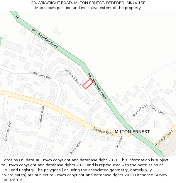 23, ARKWRIGHT ROAD, MILTON ERNEST, BEDFORD, MK44 1SE: Location map and indicative extent of plot