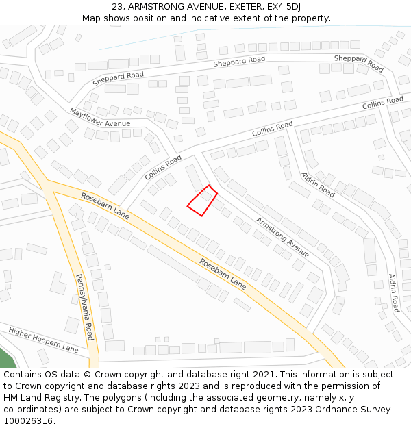 23, ARMSTRONG AVENUE, EXETER, EX4 5DJ: Location map and indicative extent of plot