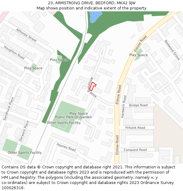 23, ARMSTRONG DRIVE, BEDFORD, MK42 9JW: Location map and indicative extent of plot