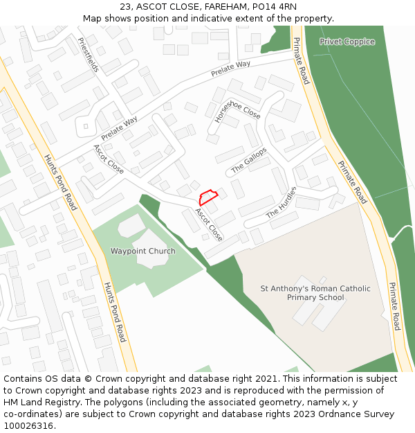 23, ASCOT CLOSE, FAREHAM, PO14 4RN: Location map and indicative extent of plot