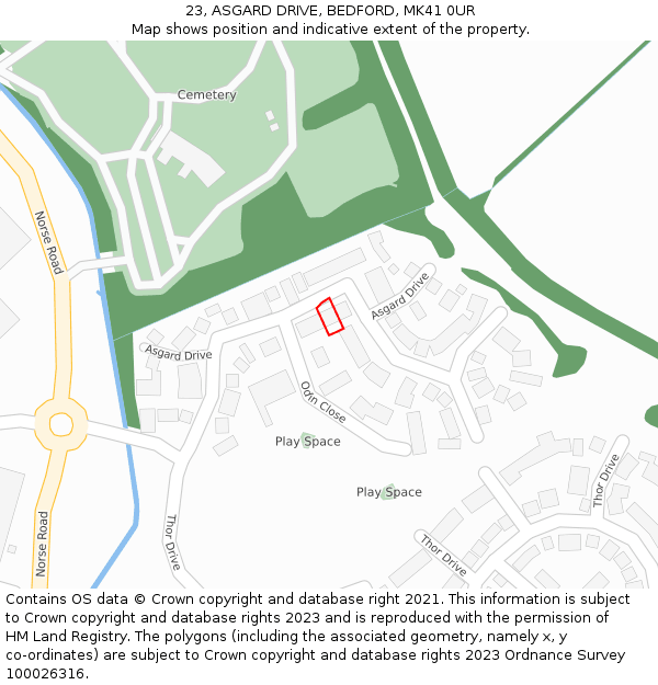 23, ASGARD DRIVE, BEDFORD, MK41 0UR: Location map and indicative extent of plot