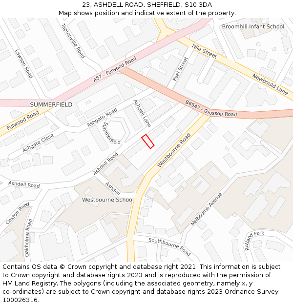 23, ASHDELL ROAD, SHEFFIELD, S10 3DA: Location map and indicative extent of plot