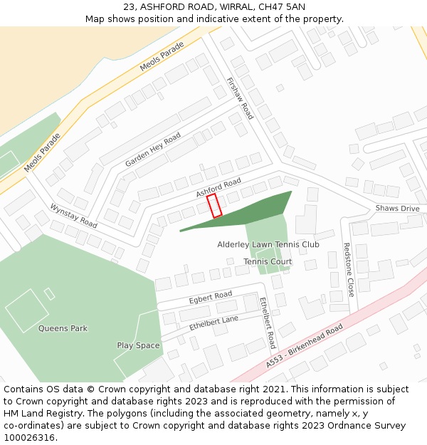23, ASHFORD ROAD, WIRRAL, CH47 5AN: Location map and indicative extent of plot