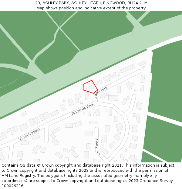 23, ASHLEY PARK, ASHLEY HEATH, RINGWOOD, BH24 2HA: Location map and indicative extent of plot