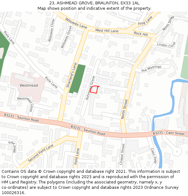23, ASHMEAD GROVE, BRAUNTON, EX33 1AL: Location map and indicative extent of plot