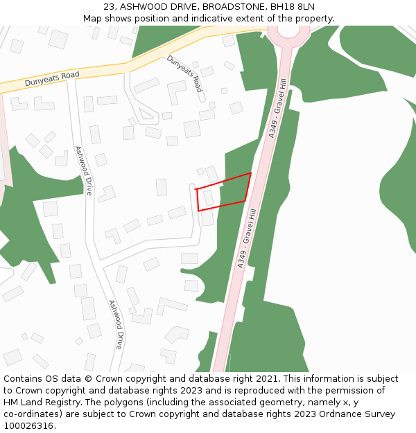 23, ASHWOOD DRIVE, BROADSTONE, BH18 8LN: Location map and indicative extent of plot