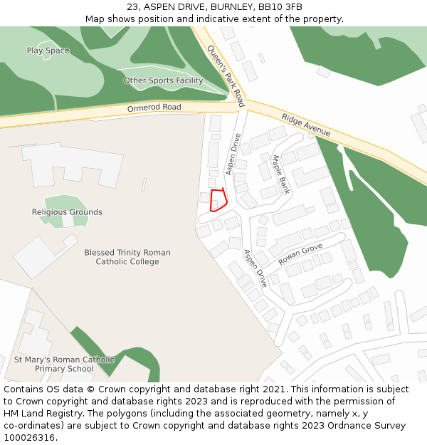 23, ASPEN DRIVE, BURNLEY, BB10 3FB: Location map and indicative extent of plot