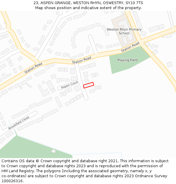 23, ASPEN GRANGE, WESTON RHYN, OSWESTRY, SY10 7TS: Location map and indicative extent of plot