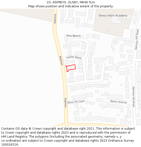 23, ASPREYS, OLNEY, MK46 5LN: Location map and indicative extent of plot