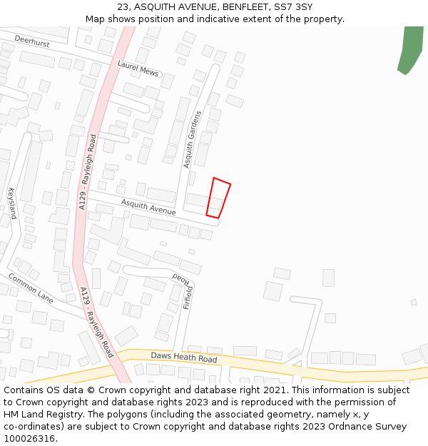 23, ASQUITH AVENUE, BENFLEET, SS7 3SY: Location map and indicative extent of plot