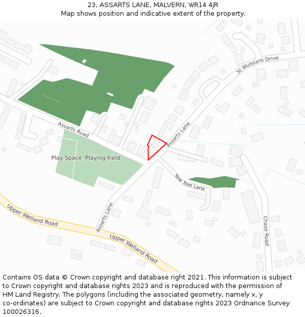 23, ASSARTS LANE, MALVERN, WR14 4JR: Location map and indicative extent of plot