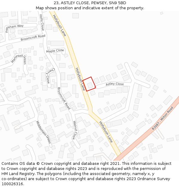 23, ASTLEY CLOSE, PEWSEY, SN9 5BD: Location map and indicative extent of plot