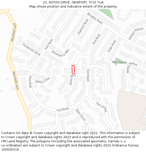 23, ASTON DRIVE, NEWPORT, TF10 7UA: Location map and indicative extent of plot