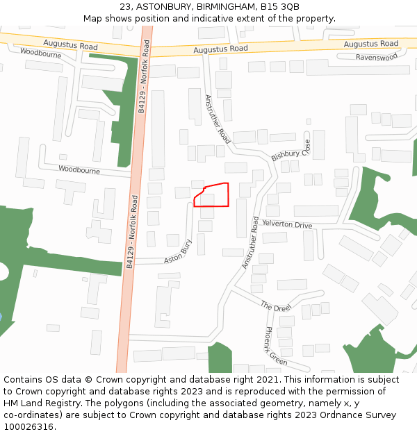 23, ASTONBURY, BIRMINGHAM, B15 3QB: Location map and indicative extent of plot