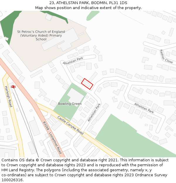 23, ATHELSTAN PARK, BODMIN, PL31 1DS: Location map and indicative extent of plot