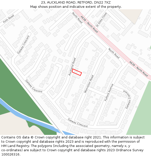 23, AUCKLAND ROAD, RETFORD, DN22 7XZ: Location map and indicative extent of plot