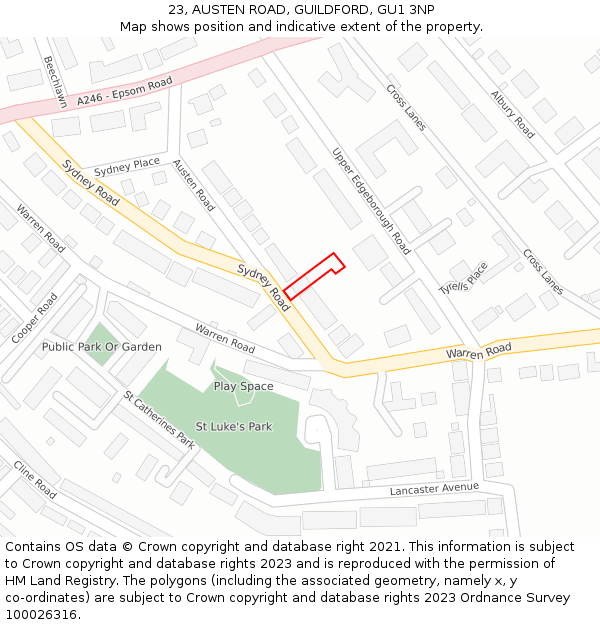 23, AUSTEN ROAD, GUILDFORD, GU1 3NP: Location map and indicative extent of plot