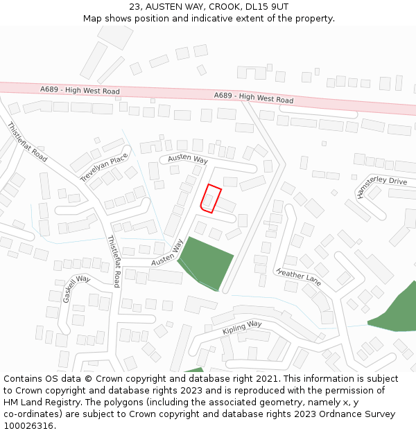 23, AUSTEN WAY, CROOK, DL15 9UT: Location map and indicative extent of plot