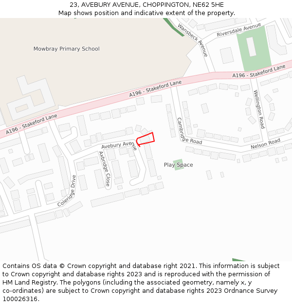 23, AVEBURY AVENUE, CHOPPINGTON, NE62 5HE: Location map and indicative extent of plot