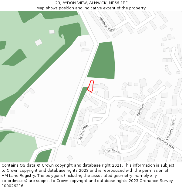 23, AYDON VIEW, ALNWICK, NE66 1BF: Location map and indicative extent of plot