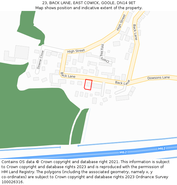 23, BACK LANE, EAST COWICK, GOOLE, DN14 9ET: Location map and indicative extent of plot