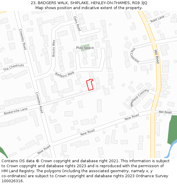 23, BADGERS WALK, SHIPLAKE, HENLEY-ON-THAMES, RG9 3JQ: Location map and indicative extent of plot