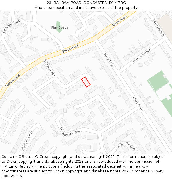 23, BAHRAM ROAD, DONCASTER, DN4 7BG: Location map and indicative extent of plot