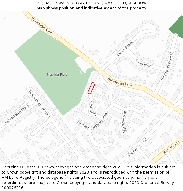 23, BAILEY WALK, CRIGGLESTONE, WAKEFIELD, WF4 3QW: Location map and indicative extent of plot