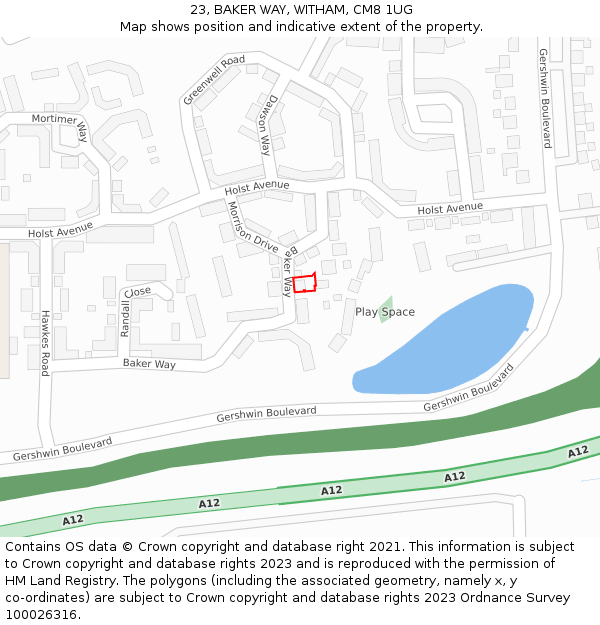 23, BAKER WAY, WITHAM, CM8 1UG: Location map and indicative extent of plot