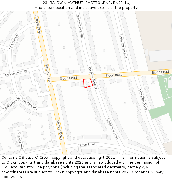 23, BALDWIN AVENUE, EASTBOURNE, BN21 1UJ: Location map and indicative extent of plot