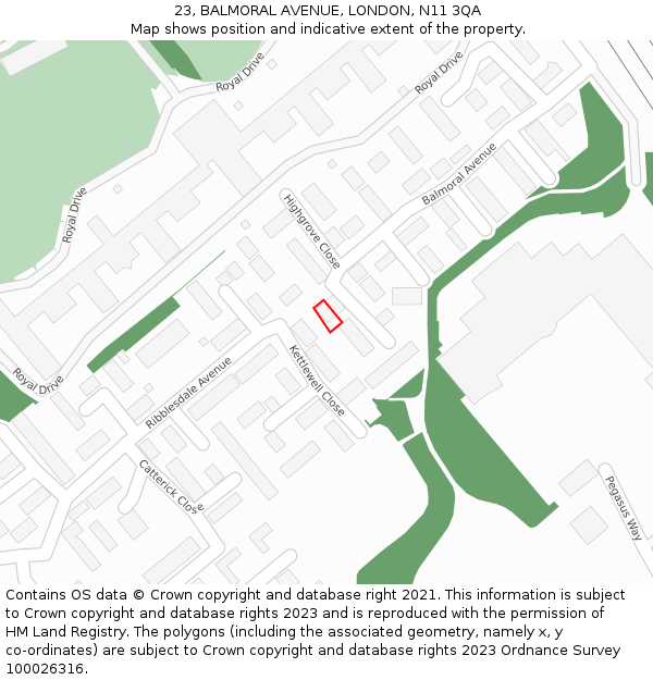 23, BALMORAL AVENUE, LONDON, N11 3QA: Location map and indicative extent of plot