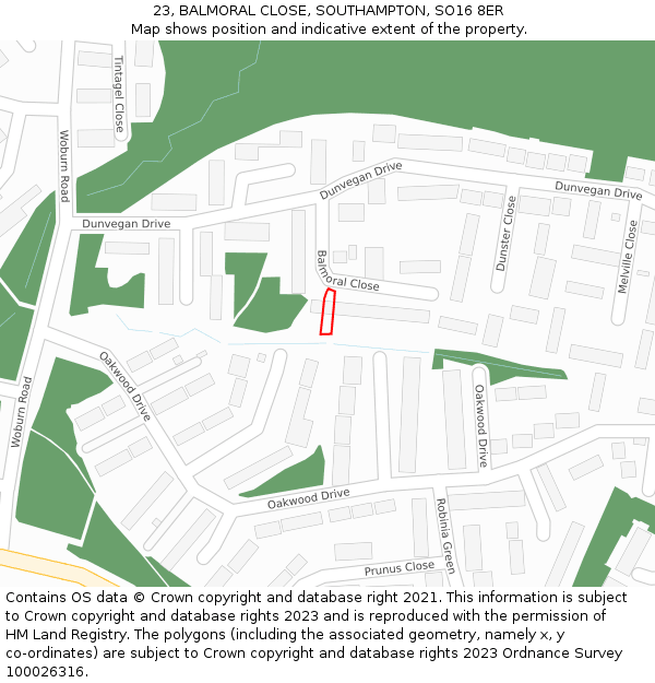 23, BALMORAL CLOSE, SOUTHAMPTON, SO16 8ER: Location map and indicative extent of plot