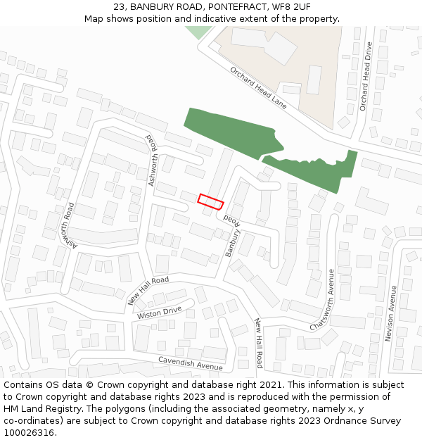 23, BANBURY ROAD, PONTEFRACT, WF8 2UF: Location map and indicative extent of plot