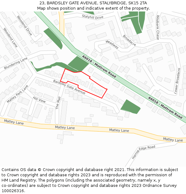 23, BARDSLEY GATE AVENUE, STALYBRIDGE, SK15 2TA: Location map and indicative extent of plot
