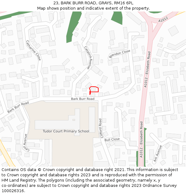 23, BARK BURR ROAD, GRAYS, RM16 6PL: Location map and indicative extent of plot