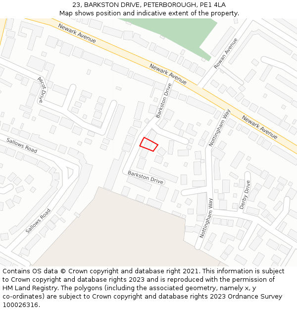 23, BARKSTON DRIVE, PETERBOROUGH, PE1 4LA: Location map and indicative extent of plot