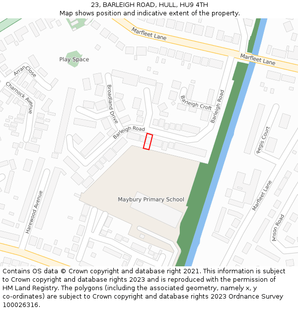 23, BARLEIGH ROAD, HULL, HU9 4TH: Location map and indicative extent of plot