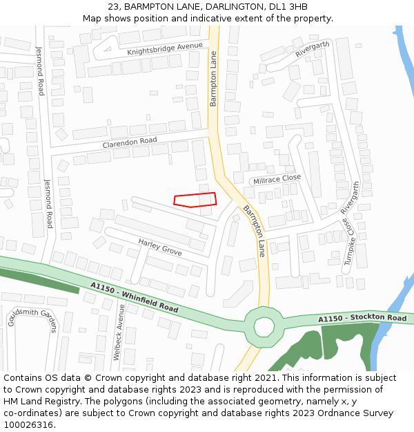23, BARMPTON LANE, DARLINGTON, DL1 3HB: Location map and indicative extent of plot