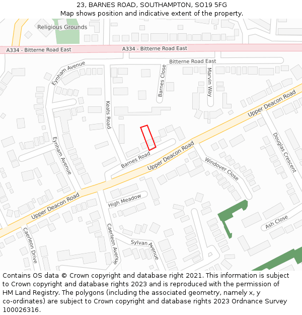 23, BARNES ROAD, SOUTHAMPTON, SO19 5FG: Location map and indicative extent of plot