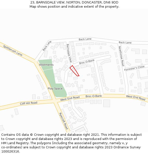 23, BARNSDALE VIEW, NORTON, DONCASTER, DN6 9DD: Location map and indicative extent of plot