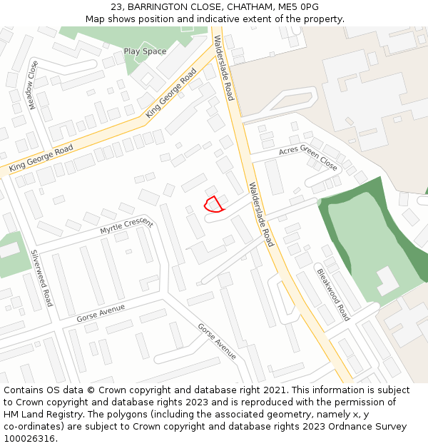 23, BARRINGTON CLOSE, CHATHAM, ME5 0PG: Location map and indicative extent of plot