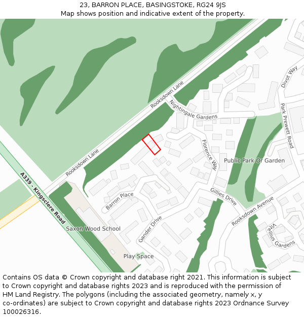 23, BARRON PLACE, BASINGSTOKE, RG24 9JS: Location map and indicative extent of plot