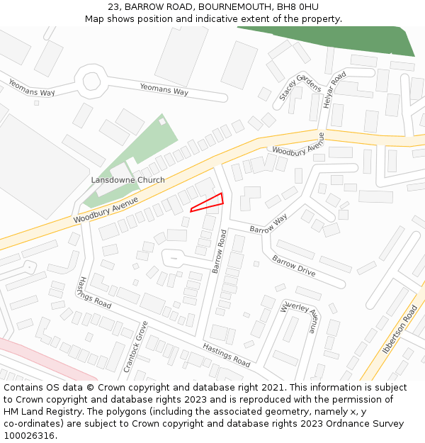 23, BARROW ROAD, BOURNEMOUTH, BH8 0HU: Location map and indicative extent of plot