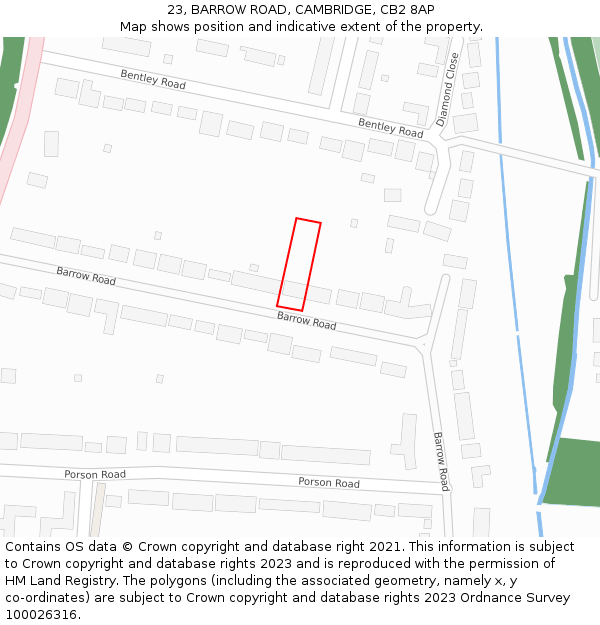 23, BARROW ROAD, CAMBRIDGE, CB2 8AP: Location map and indicative extent of plot